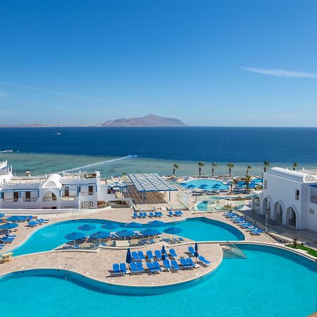 Pickalbatros Palace Sharm - "Aqua Park" Esterno foto The image shows a beautiful seaside resort with multiple swimming pools surrounded by lounge chairs. The pools are designed in various shapes, and the area is adorned with sun umbrellas. In the background, you can see the clear blue ocean and a dista